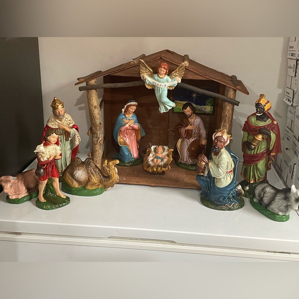 Fontanini Nativity Set Large Light Up Ceramic Made in Japan MCM 1955